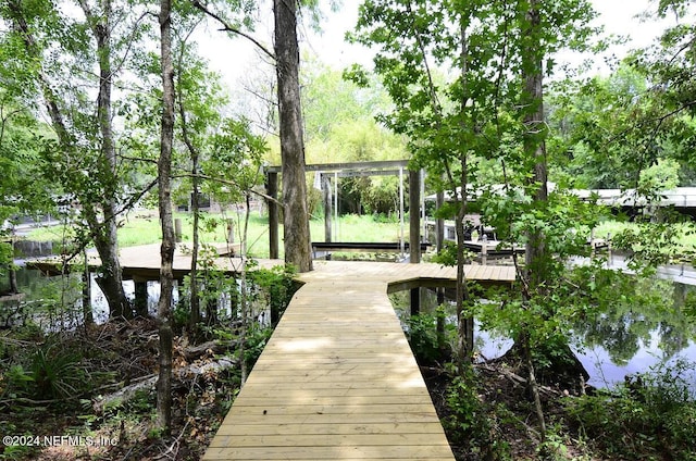 view of dock featuring a water view