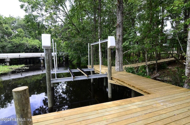 view of dock featuring a water view