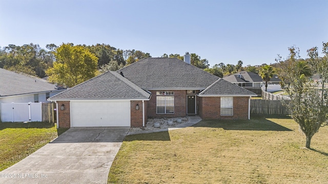 view of front of home with a front lawn and a garage