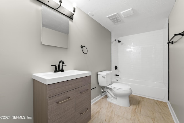 full bathroom with vanity, tub / shower combination, and toilet