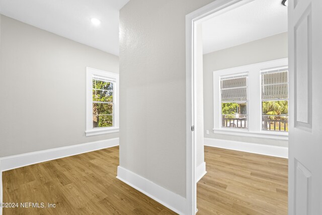 hallway featuring plenty of natural light and light wood-type flooring