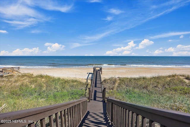 view of water feature featuring a beach view