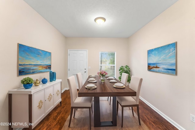 dining area with dark hardwood / wood-style floors