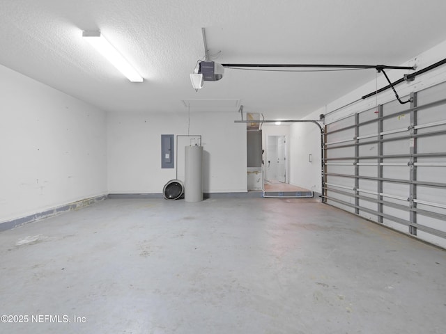 garage featuring electric panel and gas water heater