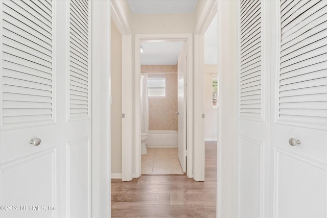 hall with light hardwood / wood-style flooring