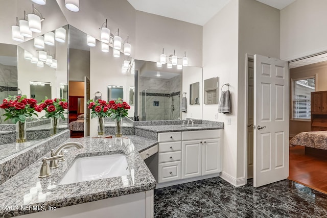 bathroom with vanity and walk in shower