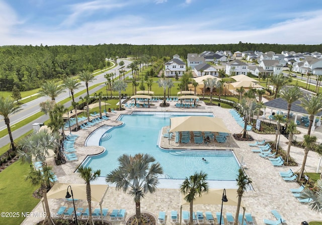 view of swimming pool featuring a patio area