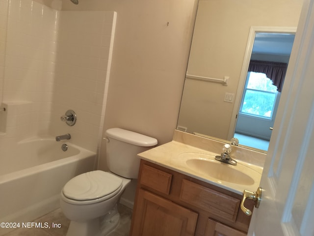 full bathroom featuring tile patterned floors, vanity,  shower combination, and toilet