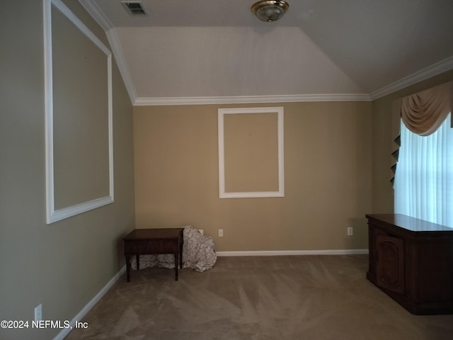 2546 Willow Creek Dr, Fleming Island, FL 32003 - unfurnished bedroom featuring lofted ceiling, carpet flooring, and crown molding