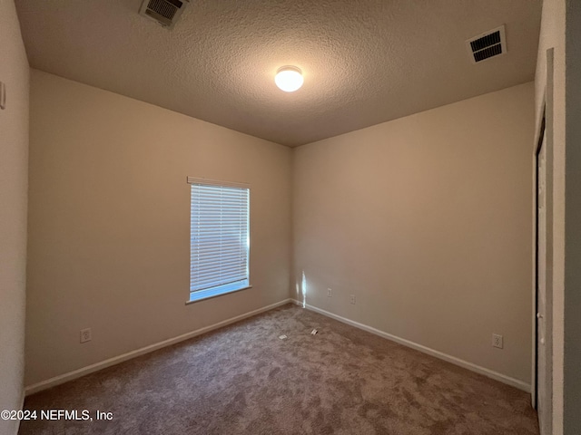 empty room with carpet flooring and a textured ceiling