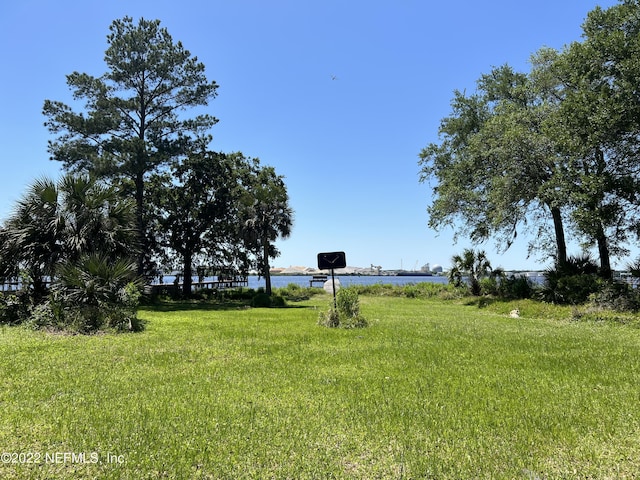 view of yard with a water view