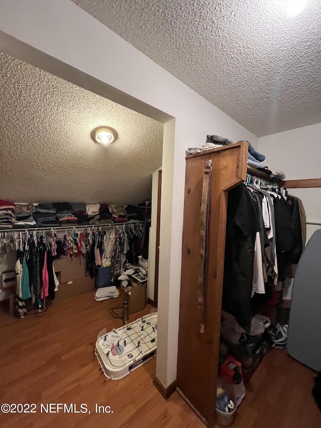 walk in closet with wood-type flooring