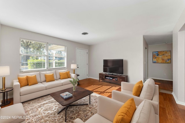 living room with hardwood / wood-style flooring