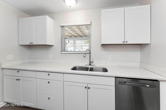 kitchen with white cabinetry, sink, and stainless steel dishwasher