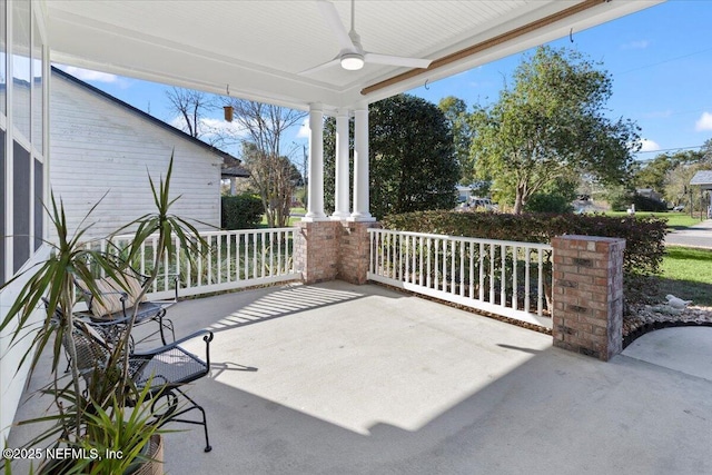 view of patio featuring a porch and ceiling fan