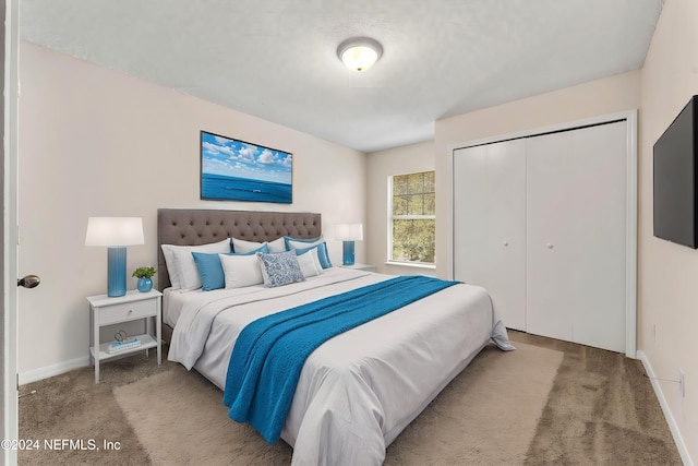 bedroom with a closet and carpet