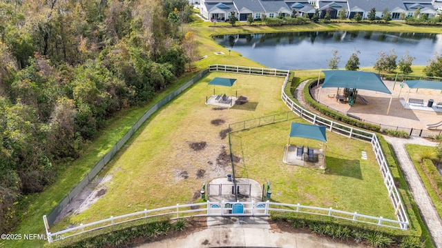 aerial view with a water view