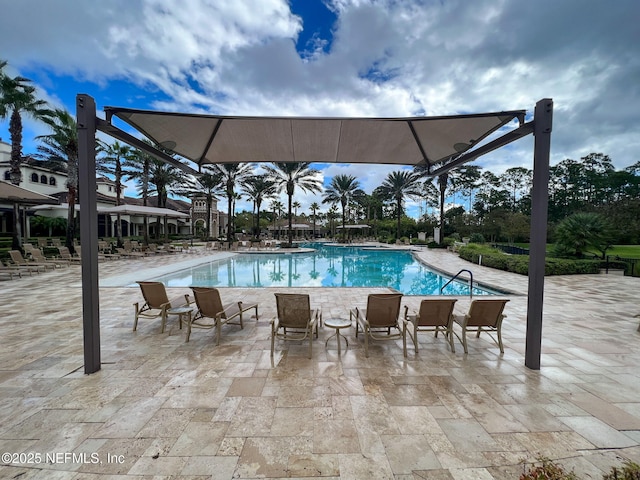 view of swimming pool featuring a patio area