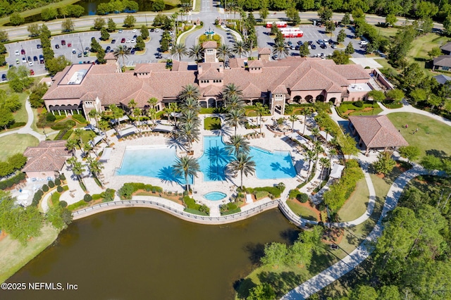 aerial view with a water view