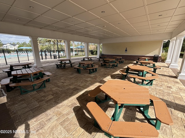 view of patio / terrace featuring a water view