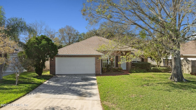 view of front facade featuring a garage and a front lawn