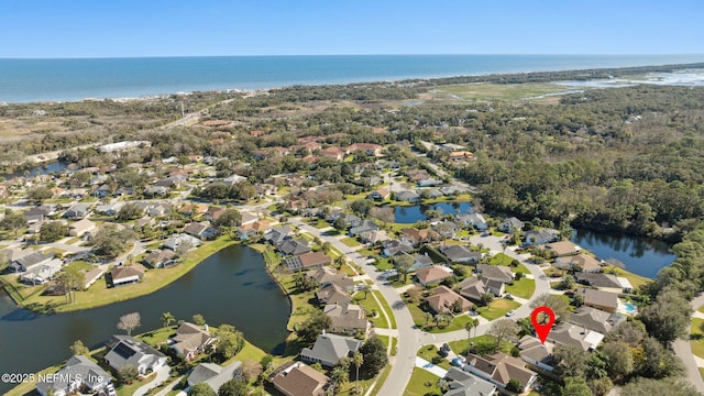 aerial view with a water view