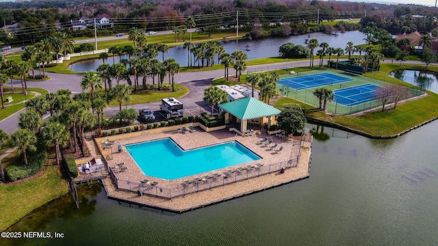 aerial view with a water view