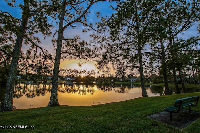 view of community featuring a yard and a water view