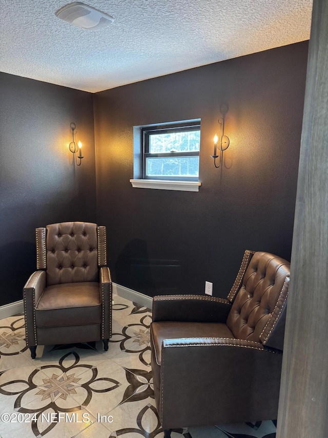 sitting room featuring a textured ceiling