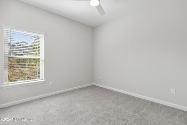 unfurnished room featuring carpet, ceiling fan, and a healthy amount of sunlight