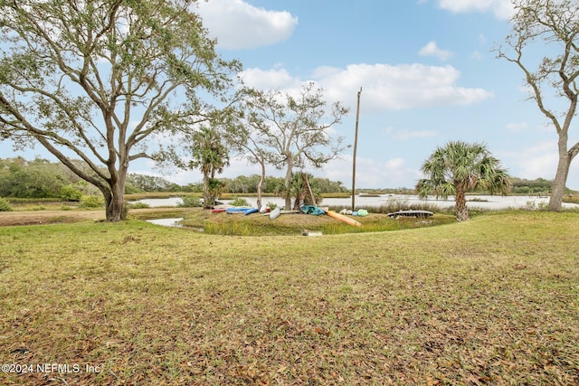 view of yard with a water view