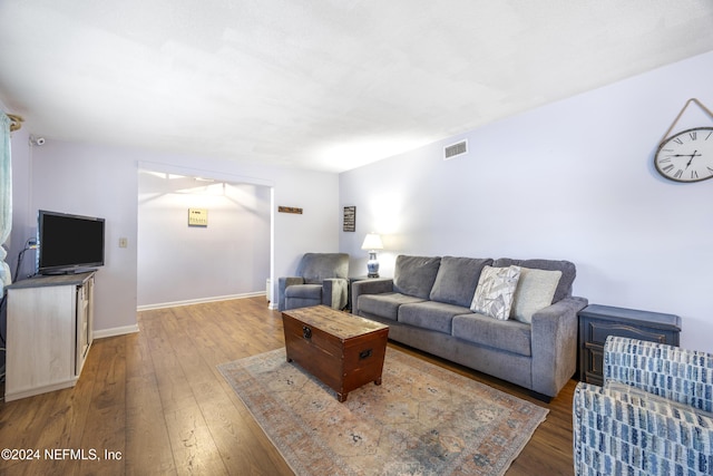 living room with wood-type flooring