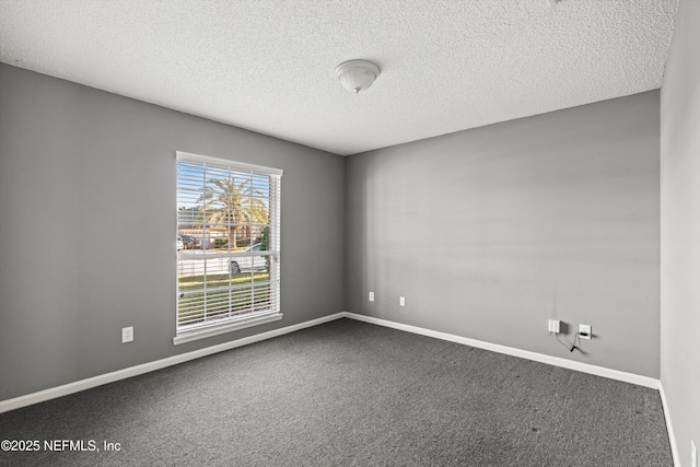 empty room featuring a textured ceiling and carpet flooring