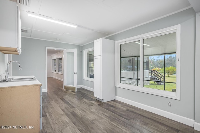 interior space with hardwood / wood-style flooring and sink