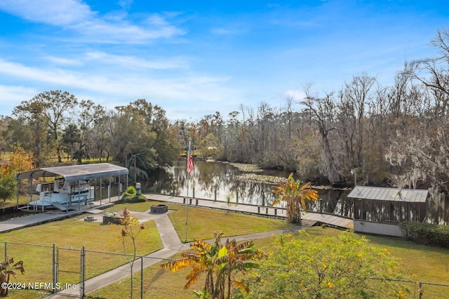 view of yard with a water view