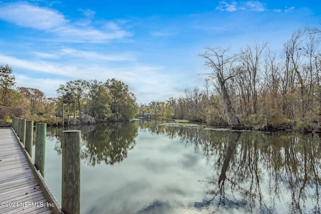 view of dock featuring a water view