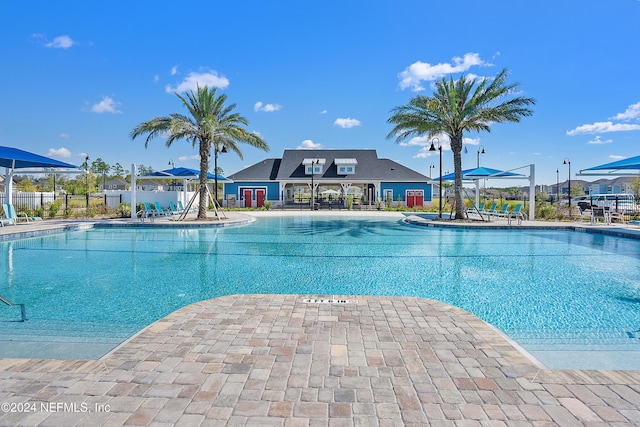 view of swimming pool with a patio