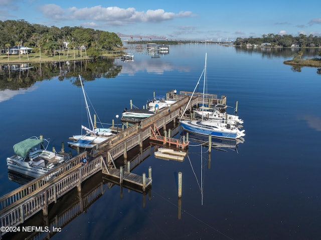 view of dock with a water view