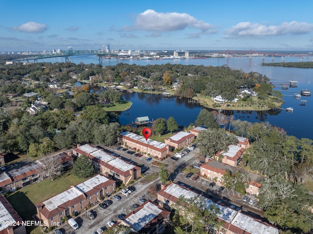 bird's eye view featuring a water view