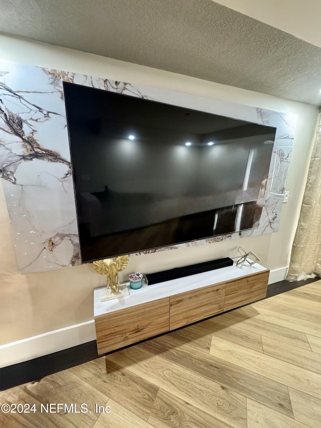 details featuring baseboards, a textured ceiling, and wood finished floors