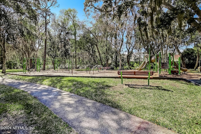 view of yard with a playground