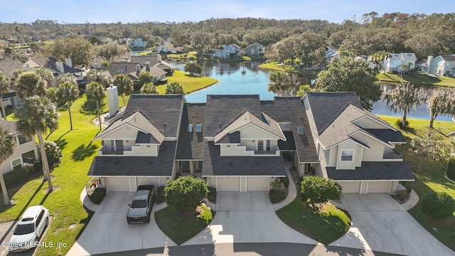 aerial view with a water view