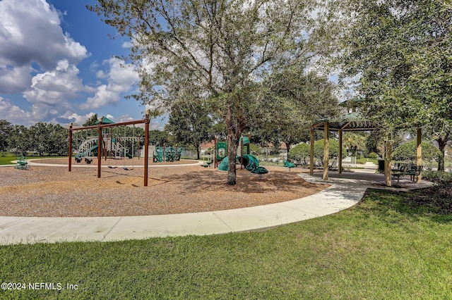 view of jungle gym with a yard