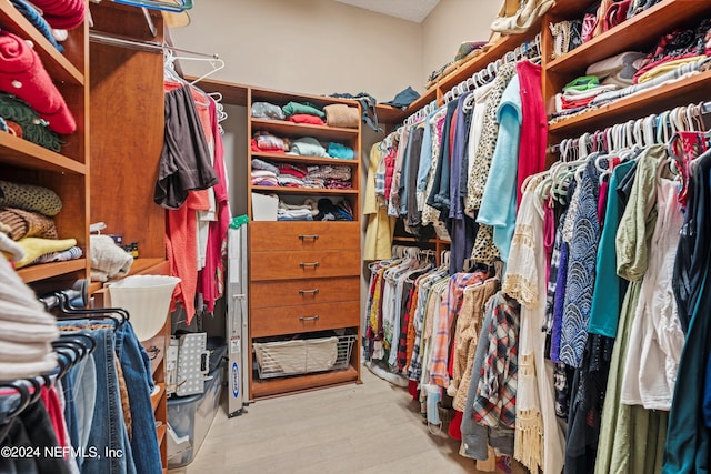 spacious closet featuring light hardwood / wood-style floors