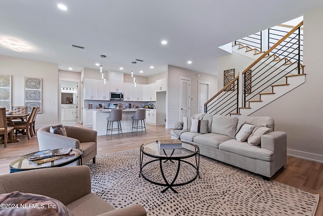 living room with light wood-type flooring