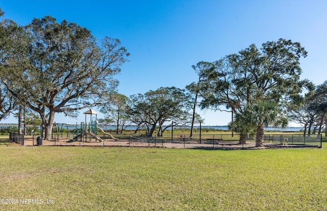 view of yard with a playground