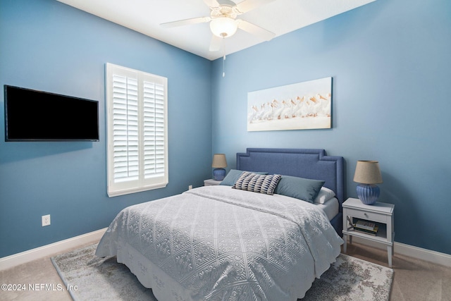 bedroom featuring carpet flooring and ceiling fan