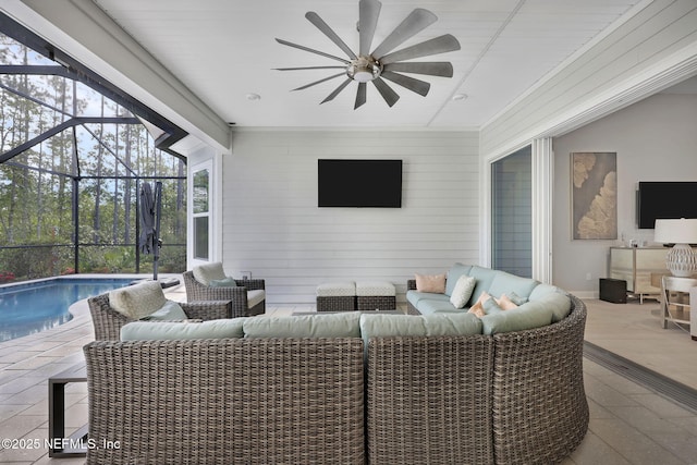 living room with ceiling fan