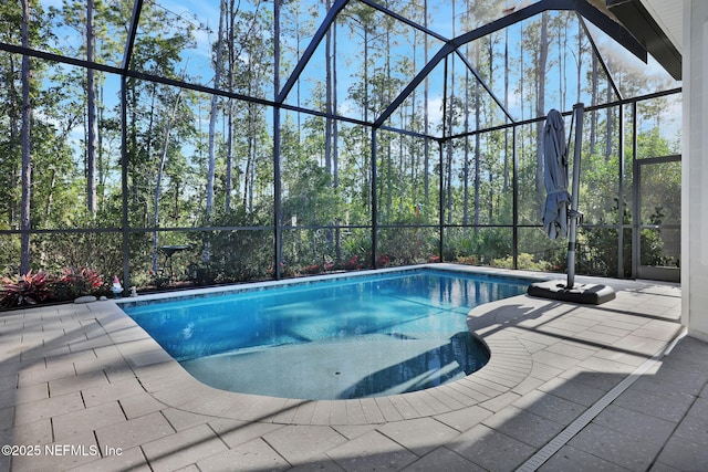 view of pool with a patio and a lanai