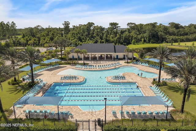 view of swimming pool featuring a patio